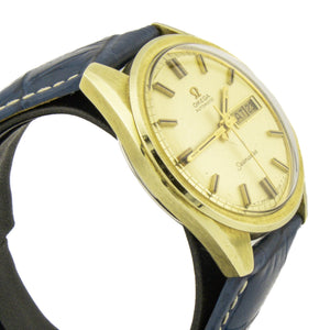 Vintage Omega Seamaster in Stainless Steel and 14K Yellow Gold Filled with Genuine Leather Blue Band