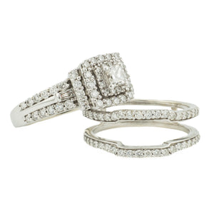 0.29ctw Princess Cut Diamond w/ 1.5ctw Diamond Accented Wedding Set in 14K White Gold - Size 6.5