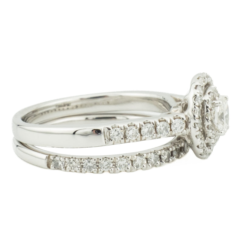 0.20ctw Oval Diamond Double Halo Engagement Bridal Set in 10K White Gold -Size 5.75