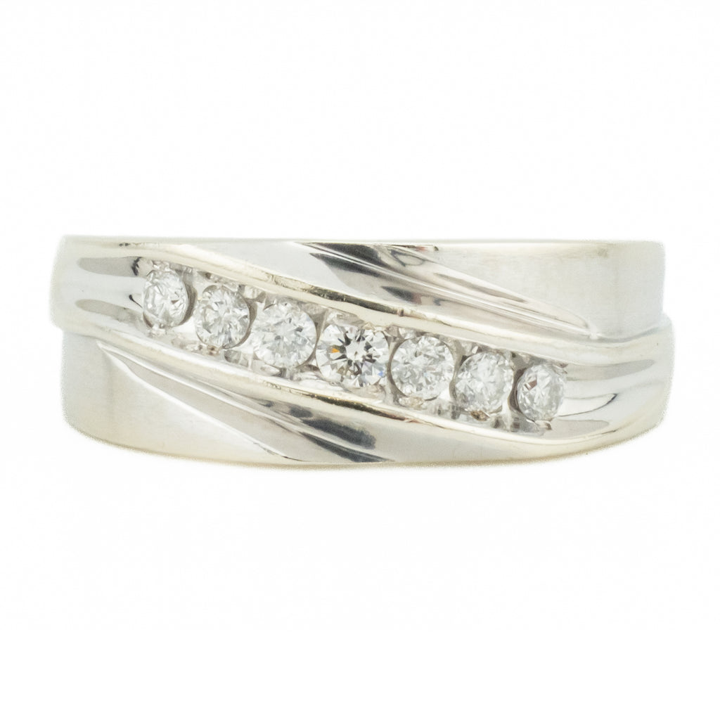 0.21ctw Gent's Diamond Accented Wedding Band in 10K White Gold - Size 7
