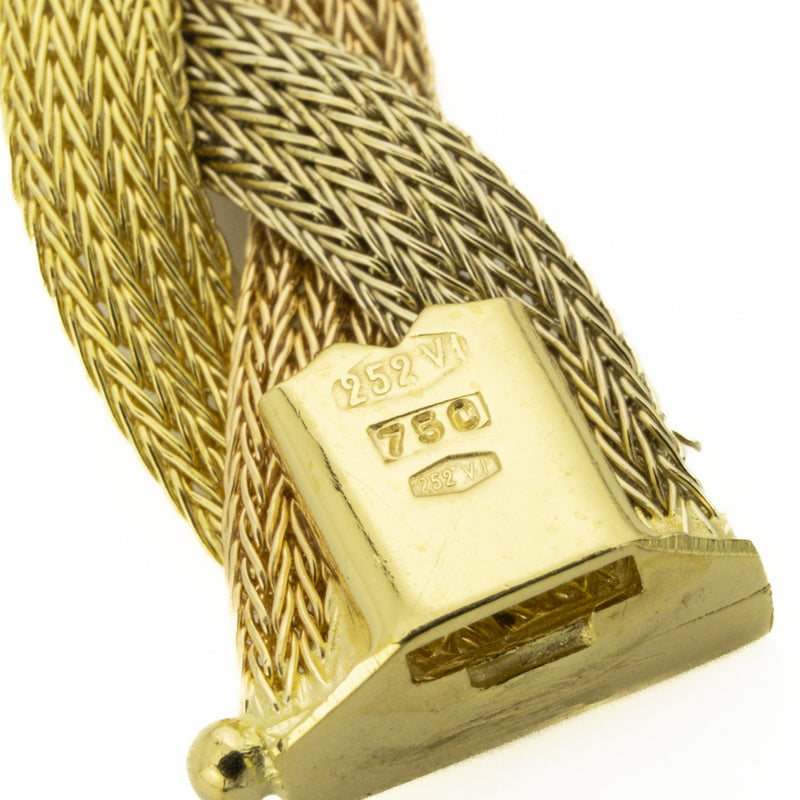 Woven Mesh Gold Bracelet 7.25" in 18K Three Tone Gold