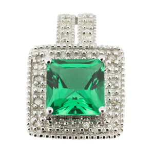 3.30ctw Princess Cut Lab Emerald with Diamond Accents Pendant on 18" Chain in 10K White Gold
