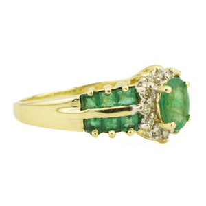 0.42ctw Emerald w/ Diamond Accents Gemstone Ring in 10K Yellow Gold - Size 7