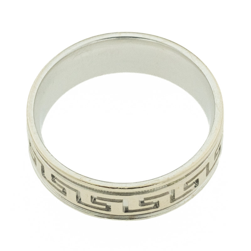 6.5mm Wide Greek Key Design Wedding Ring in 14K White Gold - Size 8.5