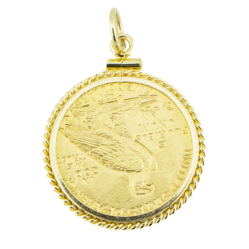 1911 22K American Indian Head $5 Coin Pendant w/ 14K Yellow Gold Bezel - 11grams