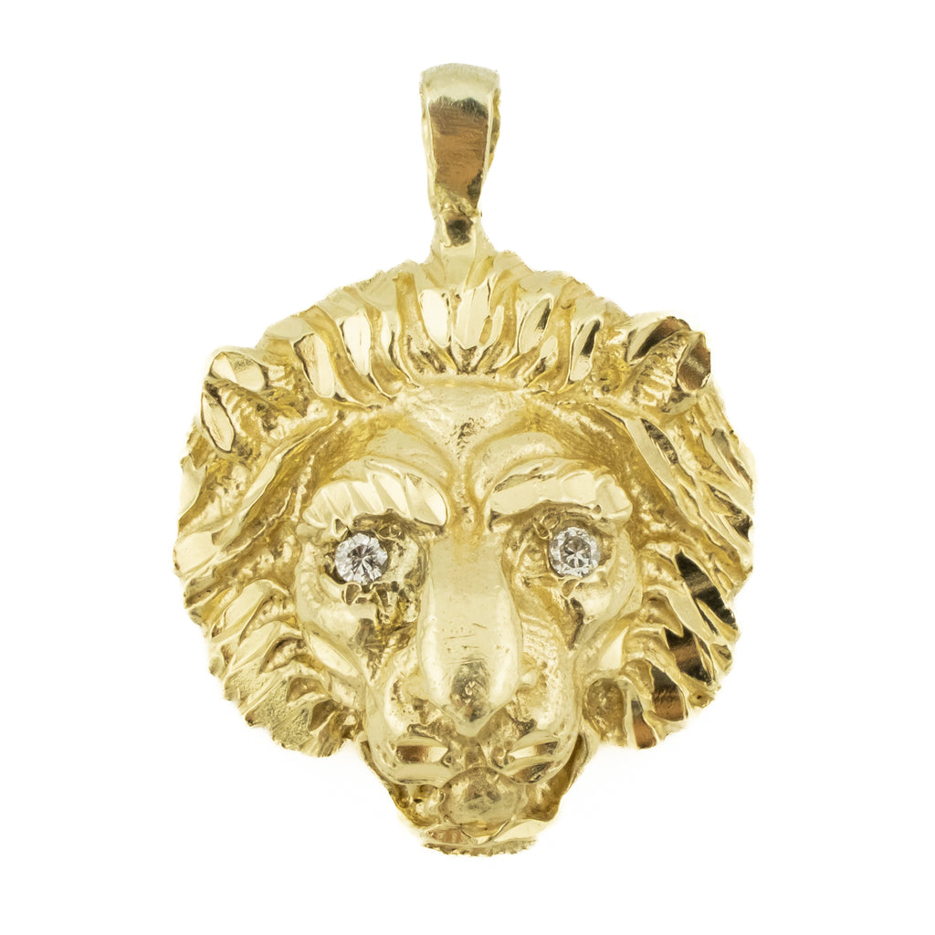 Diamond Lion Head Pendant in 14K Yellow Gold