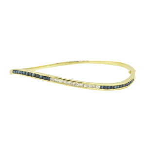 Sapphire and Diamond Accented Bangle Bracelet in 18K Yellow Gold