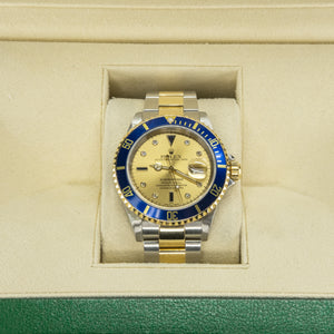 2004 Rolex Submariner Date Diamond Sapphire Serti Men's Watch 16613 in Stainless Steal and 18K Yellow Gold