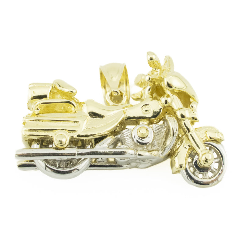 Gold Touring Motorcycle Pendant in 14K Two Tone Gold - 8.5 Grams