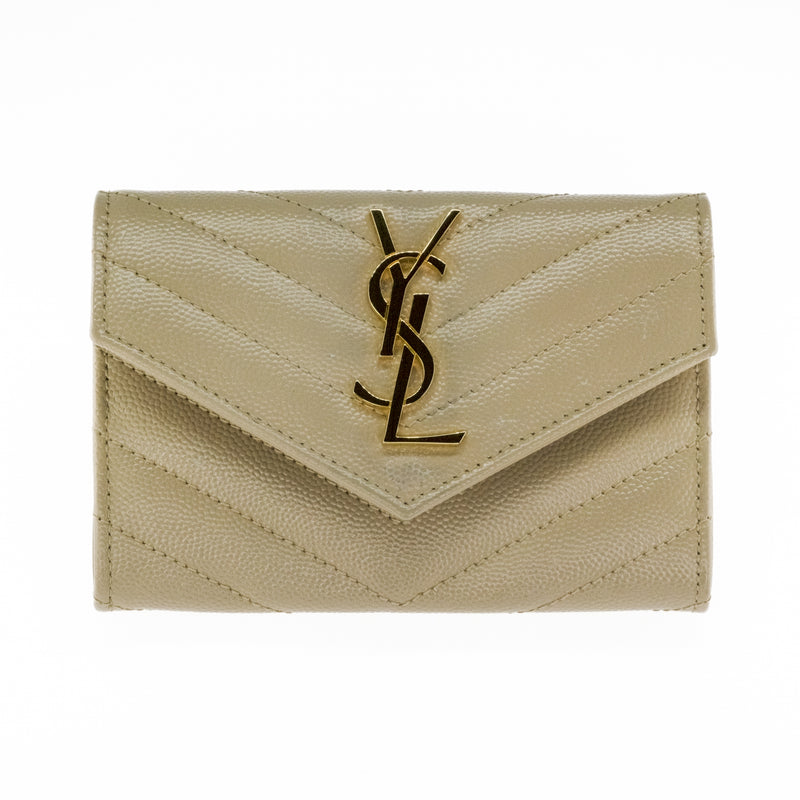 Yves Saint Laurent Cassandre Matelassé Small Envelope Wallet in Lambskin - Dusty Grey
