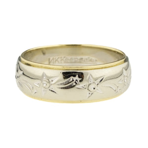 7mm Wide Shooting Stars Gold Band Ring in 14K Two Tone Gold - Size 8.25