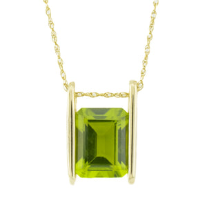 2.30ct Emerald Cut Peridot Pendant on 19" Cable Chain in 10K Yellow Gold