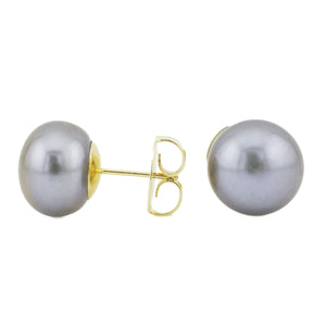 12mm Black Pearl Solitaire Earrings in 14K Yellow Gold - 6.1 Grams