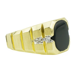 Onyx and Diamond Accented Gemstone Ring in 10K Yellow Gold - Size 10.5