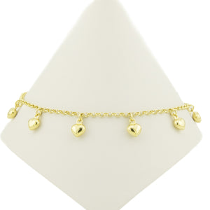 Gold Heart Beads 10" Anklet in 10K Yellow Gold