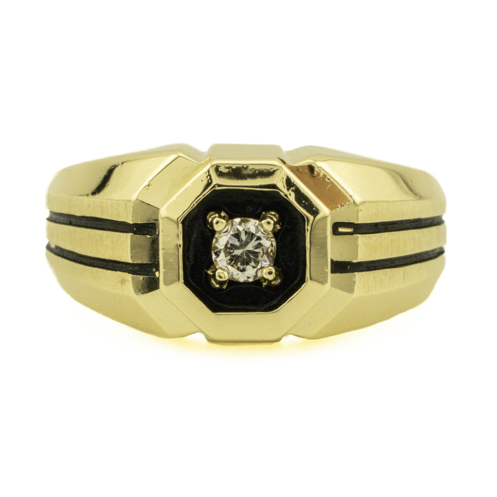 Solitaire Round Brilliant Diamond Gent's Ring in 14K Yellow Gold -Size 6.75