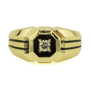 Solitaire Round Brilliant Diamond Gent's Ring in 14K Yellow Gold -Size 6.75