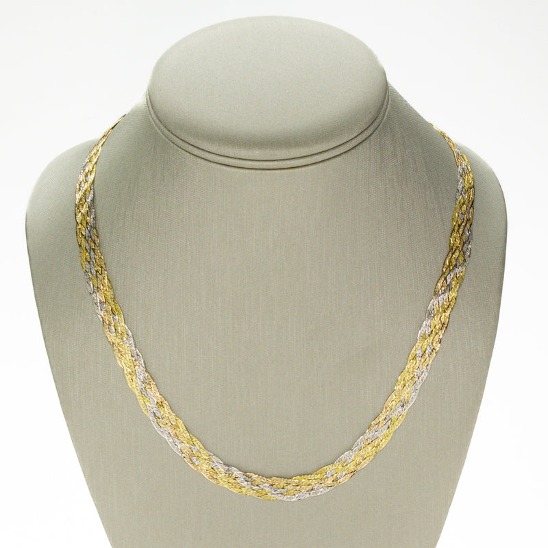 18" Braided Fashion Chain in 14K Three Tone Gold