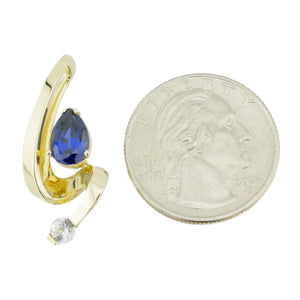 1.30ctw Pear Lab Sapphire and Accented Gemstone Pendant in 14K Yellow Gold