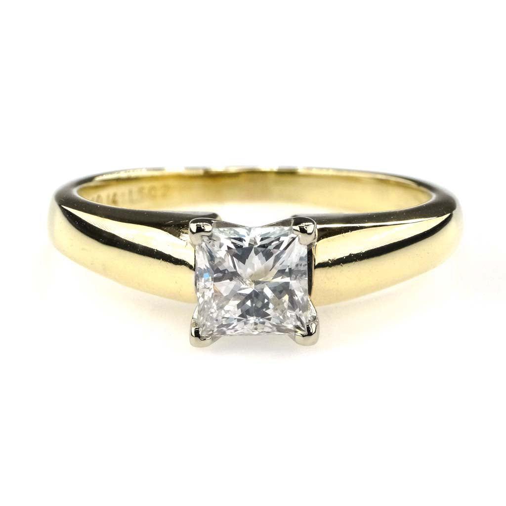 EGL Graded Princess Cut Diamond Solitaire Engagement Ring 1.00ct 14K Yellow Gold