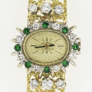 Paul Peugeot Vintage Diamond & Emerald Ladies Watch in 14K Two Tone Gold