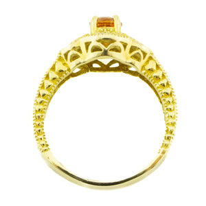 0.91ctw Round Orange Padparadscha Sapphire & Diamond Accented Ring in 18K Yellow Gold - Size 8