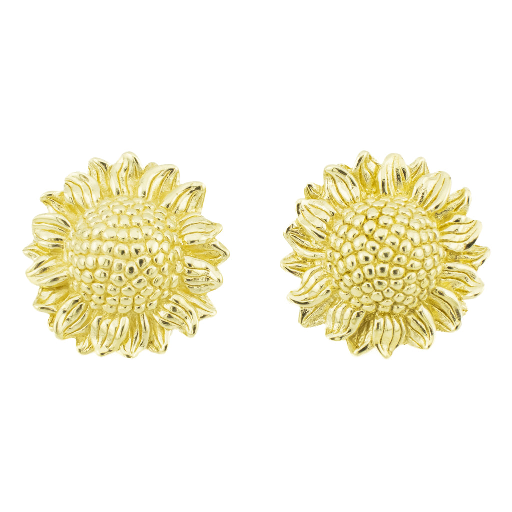 Gold Sunflower Hollow Earrings in 14K Yellow Gold - 4 Grams