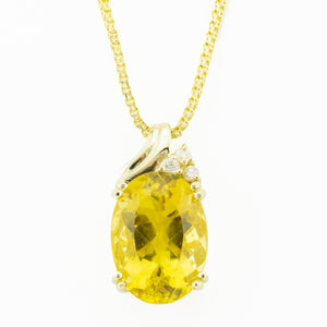 11.40ctw Oval Citrine with Diamond Accents Pendant in 14K Yellow Gold - No Chain