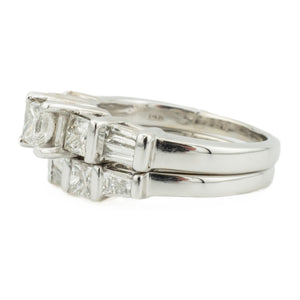 0.30ctw Princess Cut Diamond w/ 1.44ctw Diamond Accented Wedding Set in 14K White Gold - Size 5.25