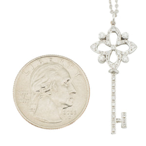 0.20ctw Diamond Accented Key Pendant and 16" Cable Chain in 18K White Gold
