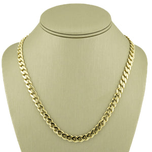 7mm Wide Hollow Curb 18" Chain w/ Cubic Zirconia Accents in 10K Yellow Gold - 19.6 grams