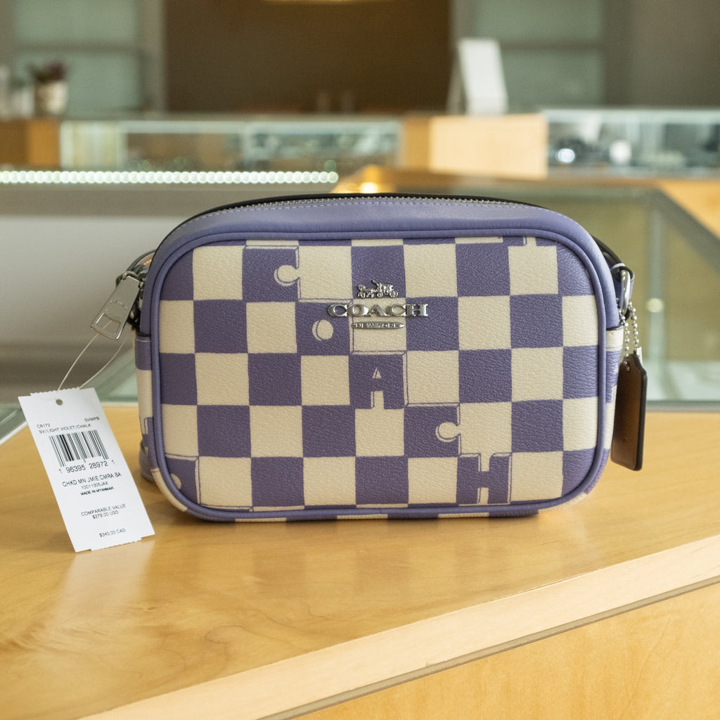Coach Mini Jamie Camera Bag With Checkerboard Print in Silver/Light Violet/Chalk - CR172