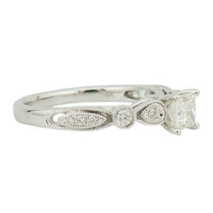 0.42cwt Princess Cut Diamond K/I2 & Accented Engagement Ring in 14K White Gold - Size 6