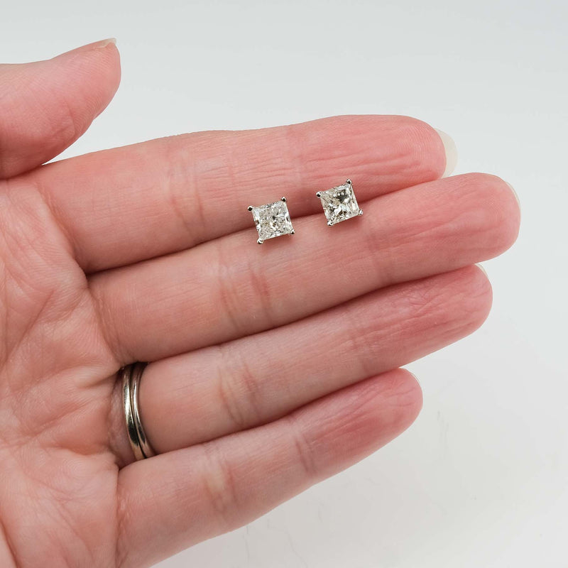 2.05ctw Princess Cut Diamond Solitaire Stud Earrings in 14K White Gold