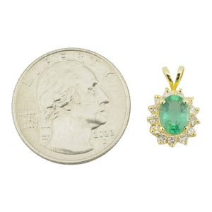1.00ctw Oval Emerald & Diamond Accented Pendant on 17" Chain in 14K Yellow Gold