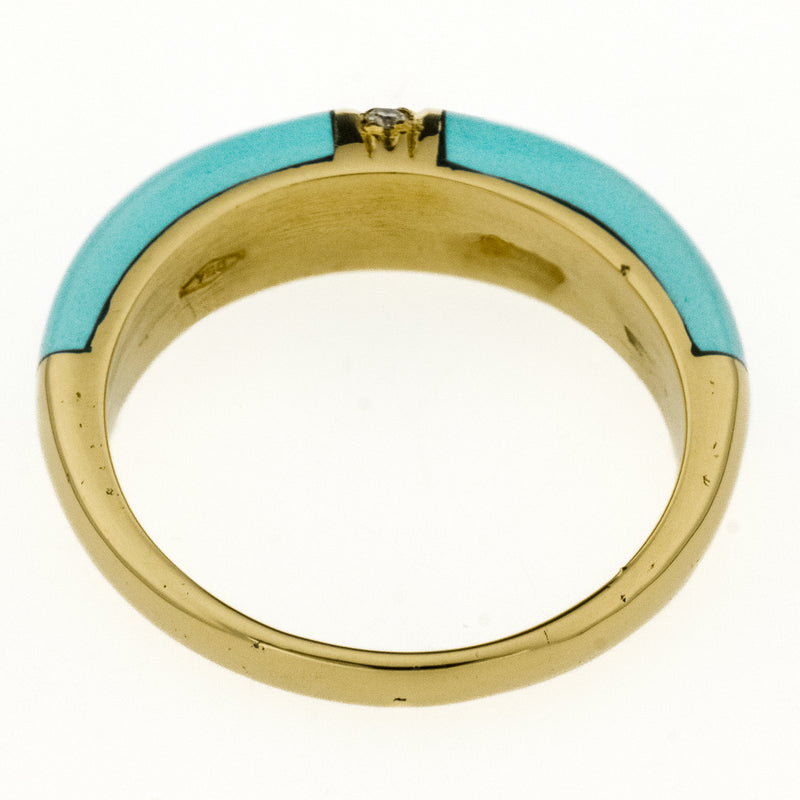 Turquoise and Diamond Ring in 18K Yellow Gold