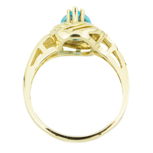 1.25ctw Pear Shape Blue Topaz with Diamond Accents Ring in 10K Yellow Gold - Size 6