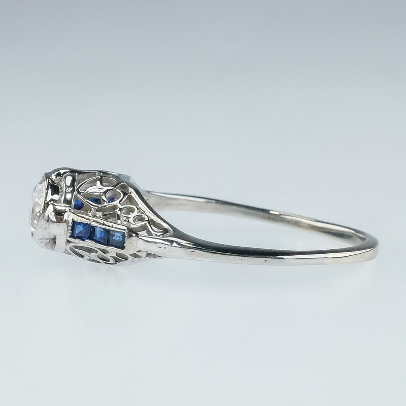 950 Platinum 0.50ct Diamond Solitaire with Blue Sapphire Accents Ring Size 9