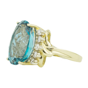 5.8ctw Oval Blue Topaz with Diamond Accents Ring in 14K Yellow Gold - Size 5