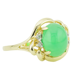 Oval Jade Cabochon & Diamond Accented Ring in 14K Yellow Gold - Size 7.25