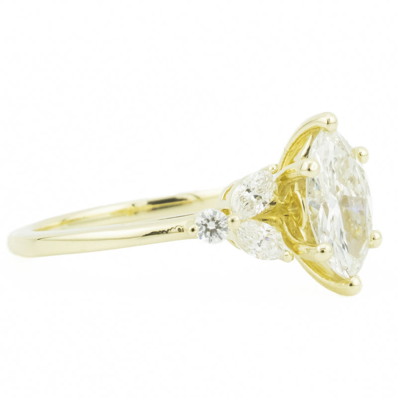 GIA 0.86ctw Marquise Diamond & Accented Engagement Ring in 14K Yellow Gold - Size 7