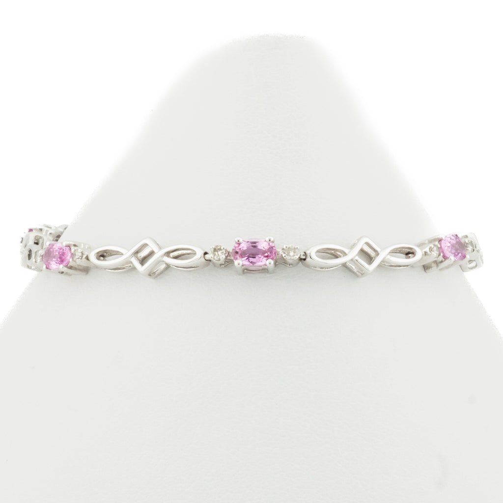 2.30ctw Pink Sapphire and Diamond Accented Bracelet in 14K White Gold - 7.8 Grams