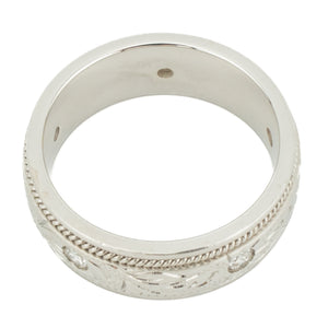 0.50ctw Diamond Accented Hand-Engraved Band Ring in 14K White Gold - Size 10.5