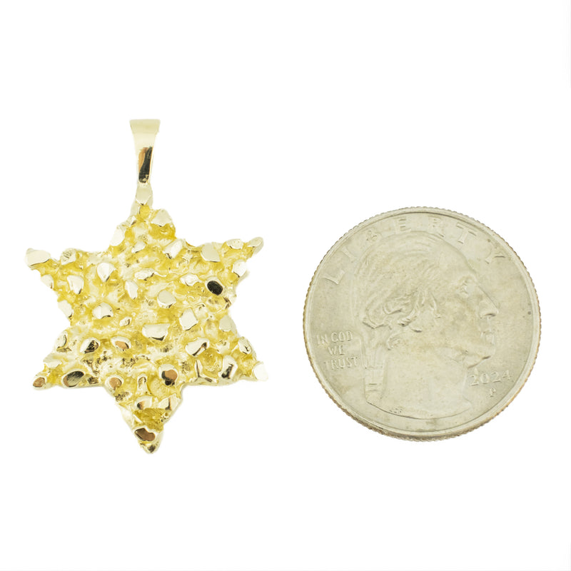 Gold Star of David Nugget Pendant in 14K Yellow Gold - 7.3 Grams