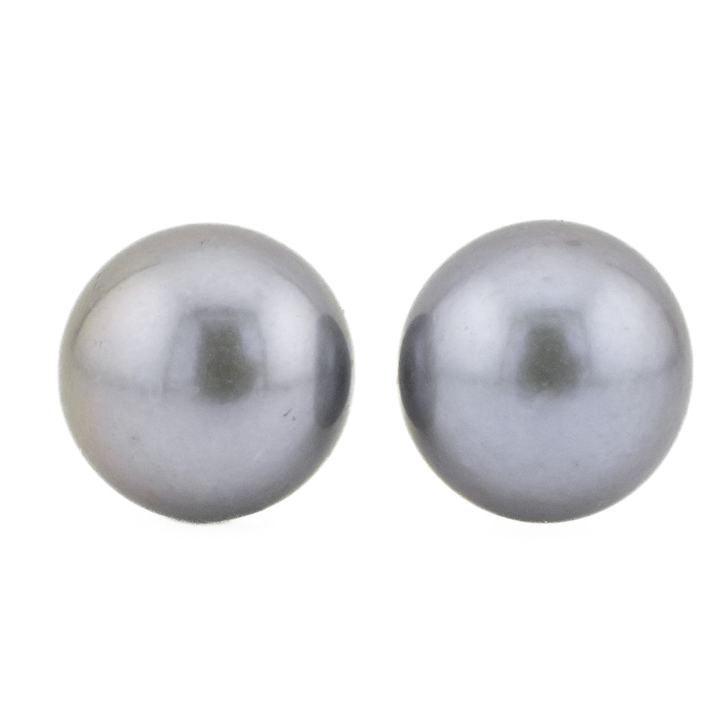 12mm Black Pearl Solitaire Earrings in 14K Yellow Gold - 6.1 Grams