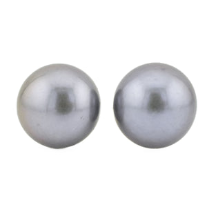 12mm Black Pearl Solitaire Earrings in 14K Yellow Gold - 6.1 Grams