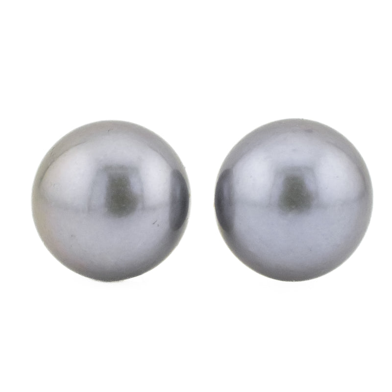 12mm Black Pearl Solitaire Earrings in 14K Yellow Gold - 6.1 Grams