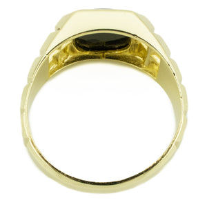 Onyx and Diamond Accented Gemstone Ring in 10K Yellow Gold - Size 10.5