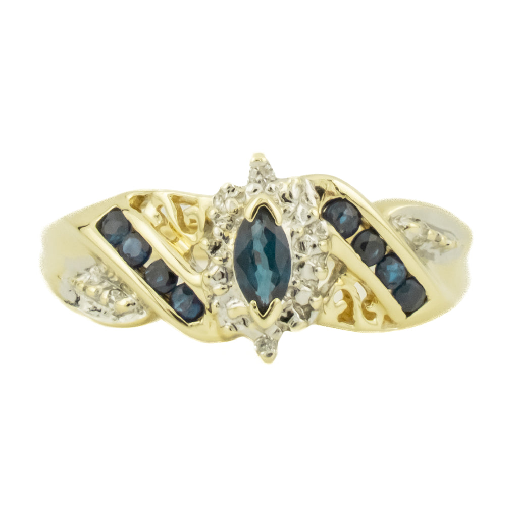 0.16ctw Marquise Sapphire and Diamond Accents Ring in 10K Yellow Gold - Size 6.75