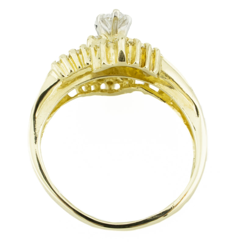 0.85ctw Marquise, Round, & Baguette Cluster Diamond Ring in 14K Yellow Gold - Size 5